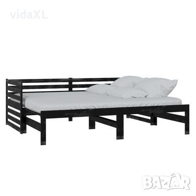 vidaXL Разтегателно дневно легло, черно, бор масив, 2x(90x200) см(SKU:806959