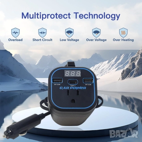 Инвертор преобразувател за захранване,адаптер за зарядно за кола с 3.0A двоен USB и Type-C,12V/24V к, снимка 2 - Друга електроника - 52832226