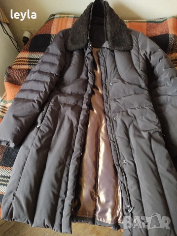 дълго шушляково палто,кафяво,ново, размер,,S илиM с кожена яка