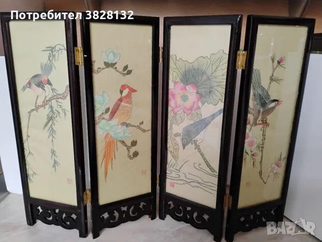 Винтидж китайски мини параван, снимка 7 - Антикварни и старинни предмети - 50225256