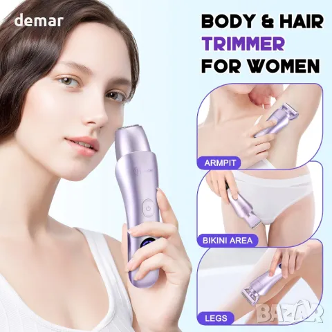 Дамска електрическа самобръсначка Hatteker, Тример за лице и тяло, IPX7, лилава, снимка 3 - Електрически самобръсначки - 49708234