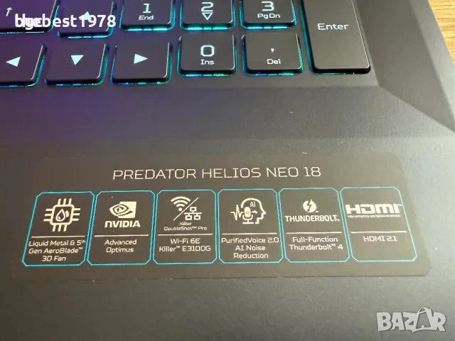 18" 240Hz WQXGA ACER Predator i9-14900HX/RTX 4070/32GB DDR5/1TB SSD/2Г Гаранция , снимка 8 - Лаптопи за игри - 50618802