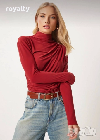 Червена Дамска Блуза , снимка 4 - Блузи с дълъг ръкав и пуловери - 52884447