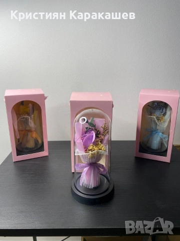 Вечна Роза в Купол с LED лампички в подаръчна кутия, снимка 4 - Изкуствени цветя - 53430050