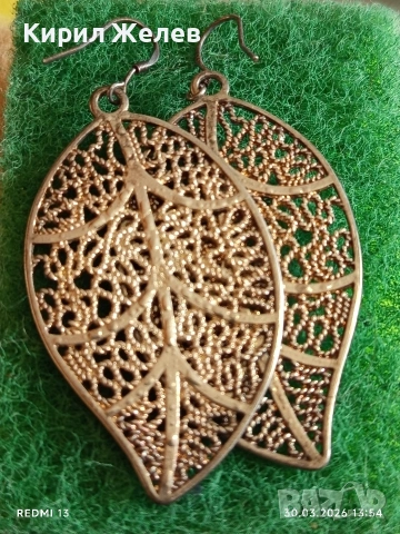 Сребърни ажурни бутикови флорални Арт обеци във формата на листо 529371