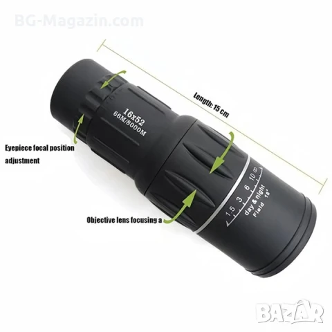 Силен мини монокъл Bushnell 16×52 бушнел за лов птици животни туризъм природа далечни разстояния, снимка 10 - Екипировка - 50931190