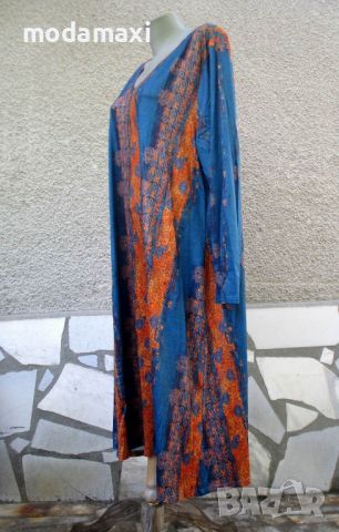 4XL /5XL Нова дълга рокля в синьо и кафяво, снимка 6 - Рокли - 45748919