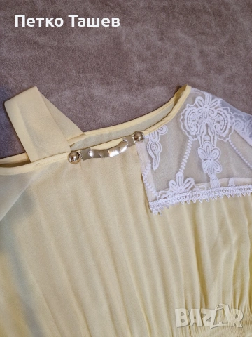 Дамска жълта блуза с дантела, снимка 2 - Корсети, бюстиета, топове - 53818089