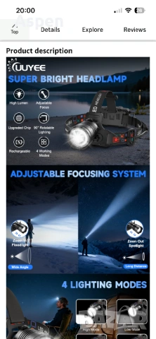 Мощен LED челник - ЧИСТО НОВ, снимка 10 - Къмпинг осветление - 53864967