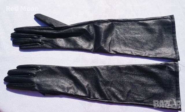 Дълги Черни Ръкавици От Изкуствена Кожа Размер S, снимка 1 - Ръкавици - 45483178