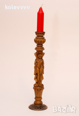 Свещник "Византийска колона" машинна дърворезба, снимка 1 - Други ценни предмети - 45071084