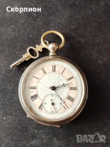 Швейцарски джобен часовник 1900г. с посребрени капаци - с ключе - ПЕРФЕКТЕН - ПРОМОЦИЯ, снимка 2 - Джобни - 48361698