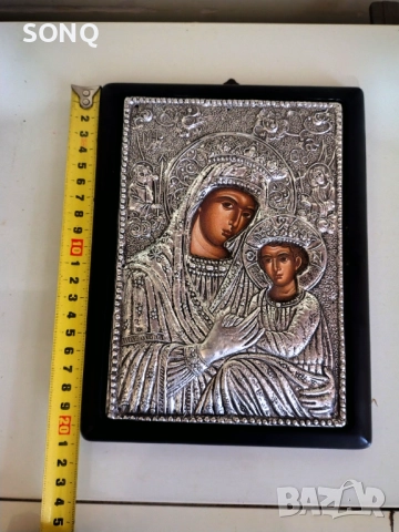 Прекрасна Посребрена Икона Богородица С Младенеца Христос., снимка 8 - Икони - 52510824