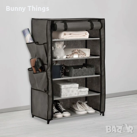 Мебел - шкаф с рафтове от сив плат с 5 отделения с външни джобове 60x30x89см