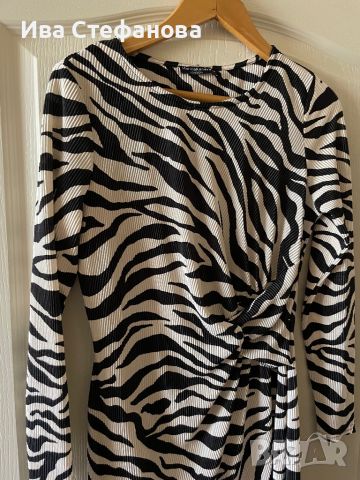 Нова миди дължина ситно плисе елегантна ежедневна рокля Marina Kaneva London зебра зебров принт , снимка 3 - Рокли - 45302549