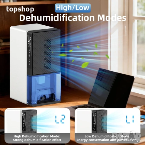 Мощен Влагоабсорбатор HomeNova 2.3L – 500мл/ден, Тих режим, Таймер и RGB  , снимка 7 - Друга електроника - 53406498