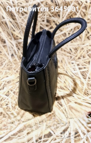 Стилна черна дамска чанта от изкуствена кожа с цип . НОВА , снимка 5 - Чанти - 52913306