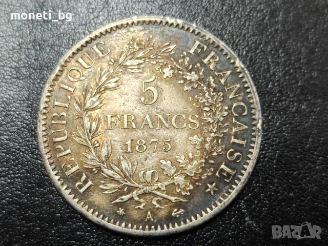 СРЕБРО Франция 5 франка 1875, снимка 2 - Нумизматика и бонистика - 53556359