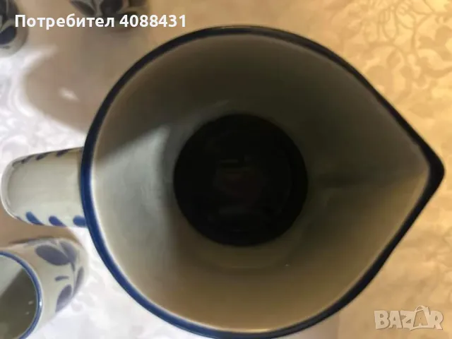 39 лв 7 части Арт керамика комплект Gollhammer ceramics GK Austria Art Pottery Blue Pitcher Set, Ost, снимка 6 - Вази - 47361974