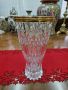Уникална много красива антикварна белгийска кристална ваза с месингов обков 