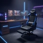 Геймърски стол за релакс с масаж и подложка за крака – син, снимка 2