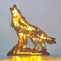 LED нощна лампа статуя на вълк 3D дърворезба за декорация, снимка 1