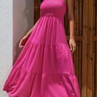 Лятна дълга рокля в цвят циклама, снимка 1 - Рокли - 45287487