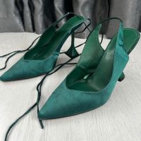 Дамски високи обувки с връзки в зелен цвят, 39 номер, снимка 1 - Дамски обувки на ток - 45567562