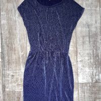 Нова елегантна ежедневна тъмно синя еластична рокля рипс плисе метална нишка, снимка 1 - Рокли - 45388090
