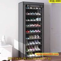 Текстилен шкаф етажерка за обувки с покривало и 9 реда в сив цвят 160х60х30см. - КОД 4069, снимка 2 - Шкафове - 45495122