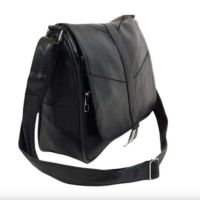 Черна стилна дамска чанта от естествена к. с капак - Elis Размер: 28х8х24см Цветове: черен , бял , снимка 2 - Чанти - 45401184
