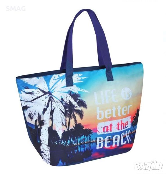 Плажна чанта Blue Sunset Palm Trees & Bag 55x20x40см, снимка 1