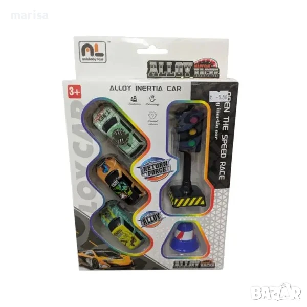 Комплект инерционни колички със светофар и конус, в кутия, снимка 1