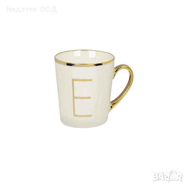 Чаша, за кафе, злетен кант, буква Е, бяла, 460мл, снимка 1