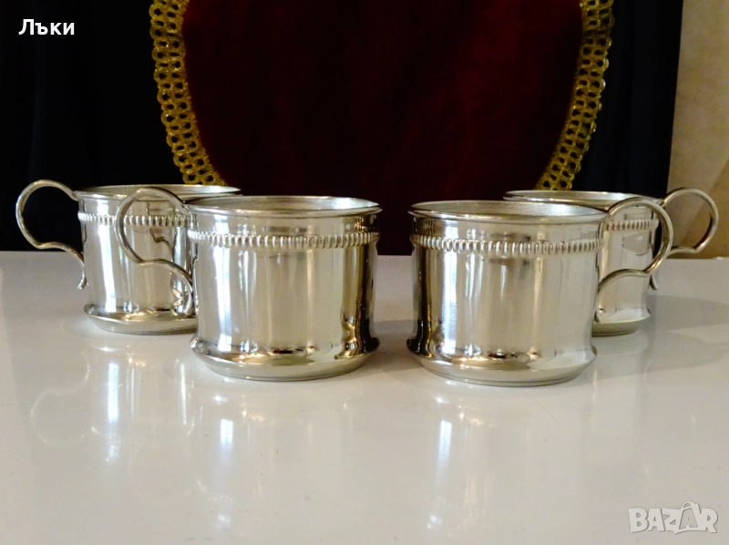 Посребрени чаши за вино,кафе,чай,перлен релеф. , снимка 1