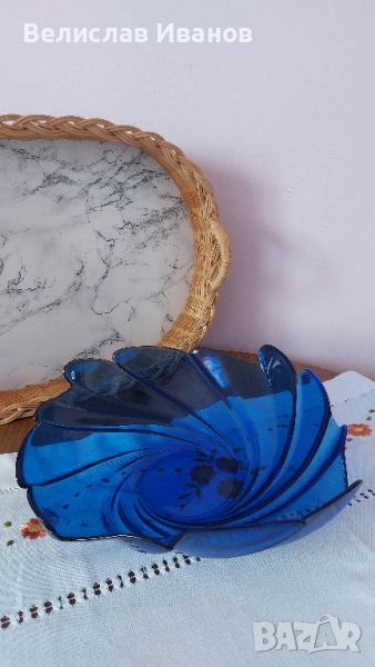 Винтидж фруктиера на Arcoroc в кобалтов син цвят , снимка 1