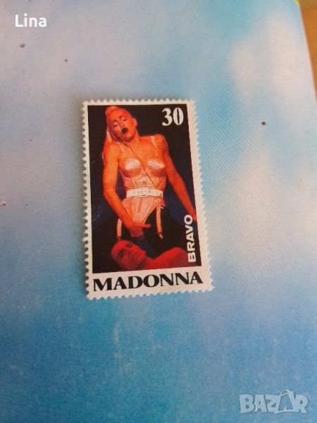 Плакат на Мадона, марка и стара снимка от списание Браво , снимка 1