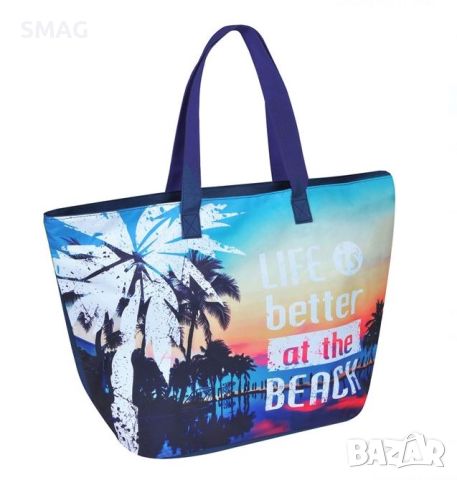 Плажна чанта Blue Sunset Palm Trees & Bag 55x20x40см, снимка 1 - Чанти - 46705198