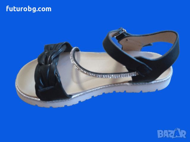Черни сандали с велкро лепенки и блестяща лента, снимка 2 - Детски сандали и чехли - 45951942