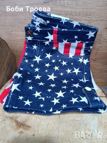 Удобни къси панталони с принт на американско знаме, дамски ежедневни, снимка 3 - Къси панталони и бермуди - 45324622