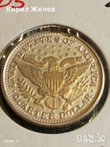 Сребърна монета 25 цента 1905г. Америка рядка за КОЛЕКЦИОНЕРИ 52344, снимка 2 - Нумизматика и бонистика - 53961292