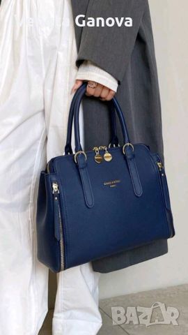 Стилна дамска чанта с две прегради в синьо, снимка 2 - Чанти - 45980955