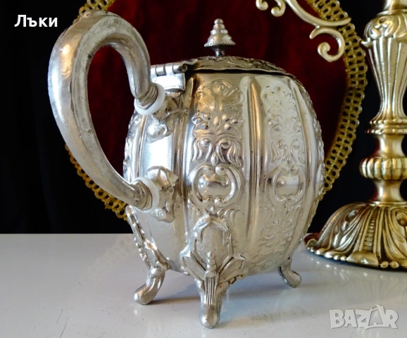 Посребрен меден чайник,кана,ковани орнаменти Шефилд,печат. , снимка 9 - Антикварни и старинни предмети - 54271452