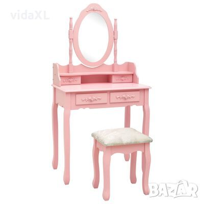 vidaXL Комплект тоалетка с табуретка, розов, 75x69x140 см, пауловния9(SKU:289315, снимка 1 - Тоалетки - 45492995