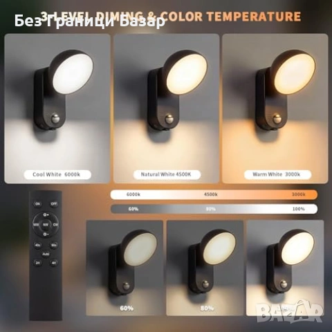 Нова безжична Акумулаторна лампа за двор ограда гараж с дистанционно, снимка 5 - Външни лампи - 54041953