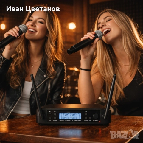 Комплект 2 броя безжични микрофони и UHF приемник с дисплей GLXD4