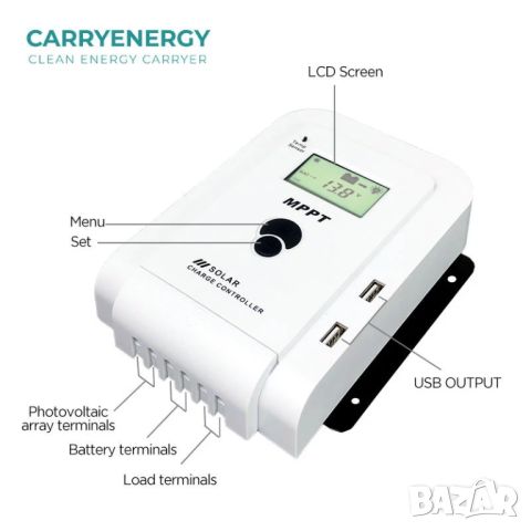 20A/40A/60A MPPT соларно зарядно - соларен контролер 12/24 v, снимка 7 - Друга електроника - 45178758