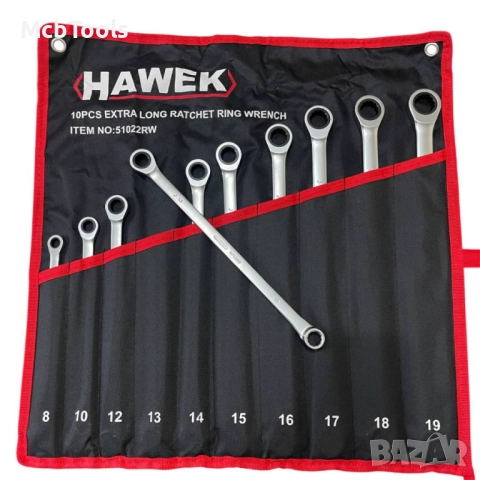 Комплект удължени ключове лули с тресчотка 8-19мм HAWEK