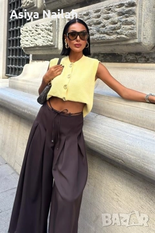 Дамски широк панталон с висока талия – елегантен модел, снимка 6 - Панталони - 52795200