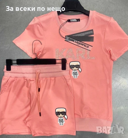 Karl Lagerfeld Дамски Памучен Летен Комплект С Бродирано Лого👚🩳Дамски Къс Екип - 3 Цвята Код A608, снимка 2 - Спортни екипи - 50465832